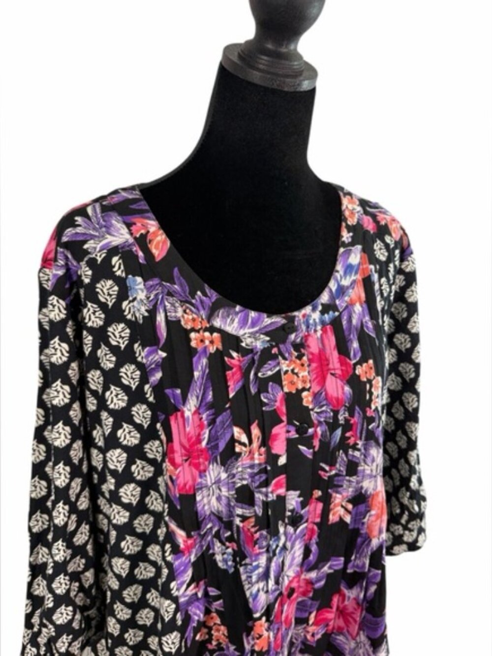 Ulla Popken Black Purple Floral Boho Tunic Top Plus Size 12/14 - Picture 5 of 9